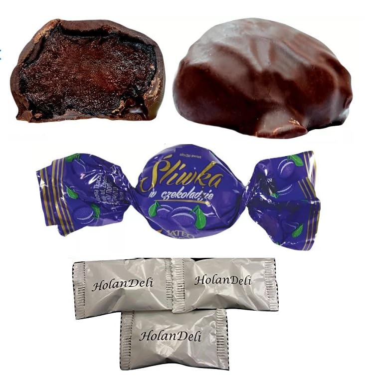 Dark Chocolate Covered Prunes - Plums in Rich Chocolate - Imported European Plum Candies Dipped in Smooth Dark Chocolate - Includes Complimentary