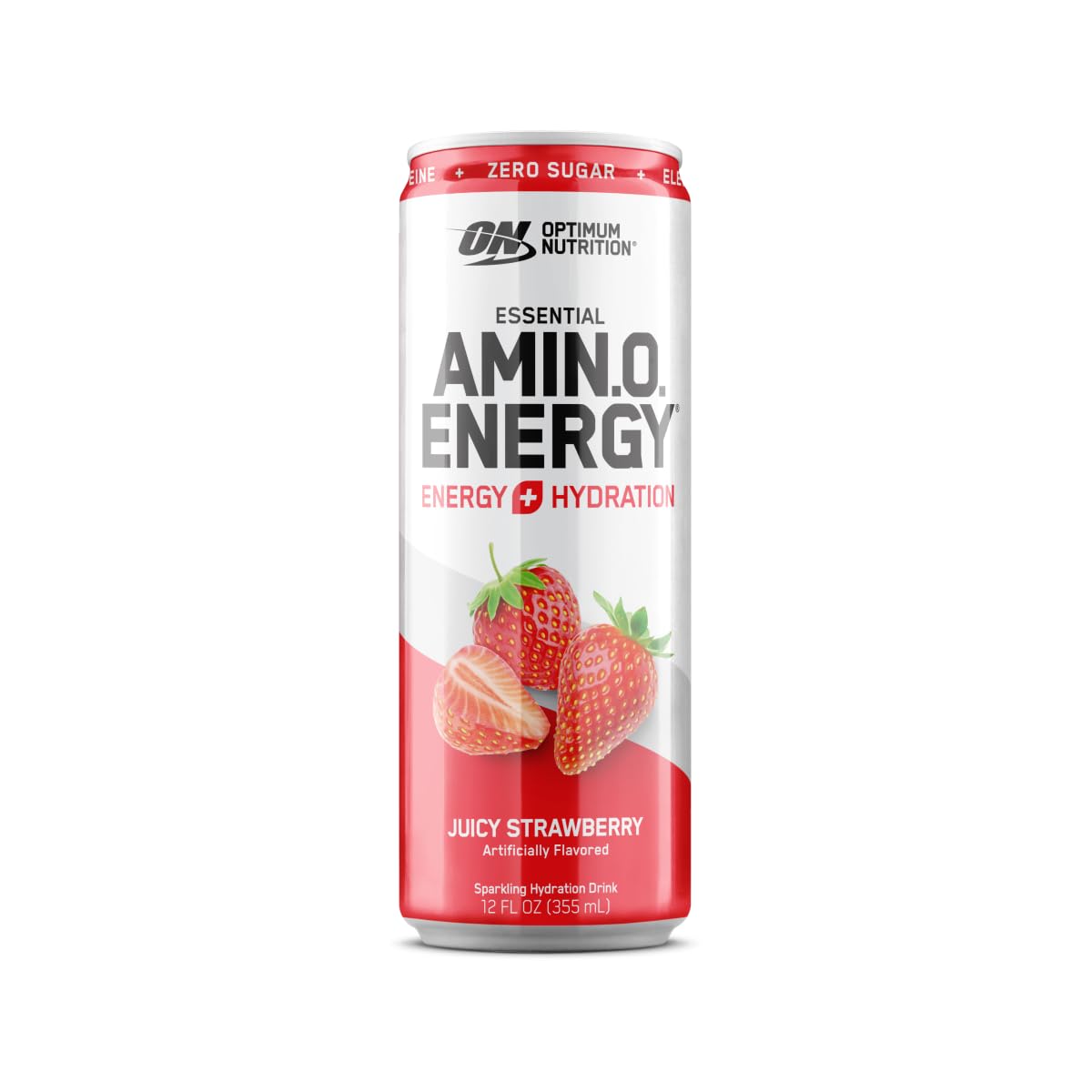 Optimum Nutrition Amino Energy Sparkling Hydration Drink, Electrolytes, Caffeine, Amino Acids, BCAAs, Sugar Free, Juicy Strawberry, 12 Fl Oz, 1 count