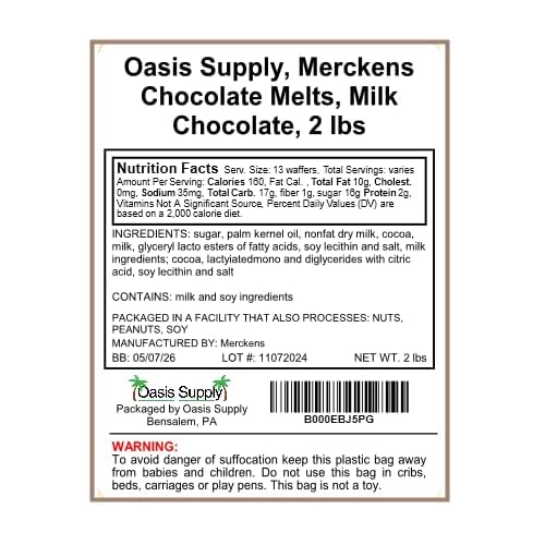 Oasis Supply Merckens Milk Chocolate Melting Wafers - Cocoa Lite Candy Coating for Baking, Molding, Dipping, Drizzling & Candy Making - No Tempering Needed - Dairy, Made in USA - 2 lbs
