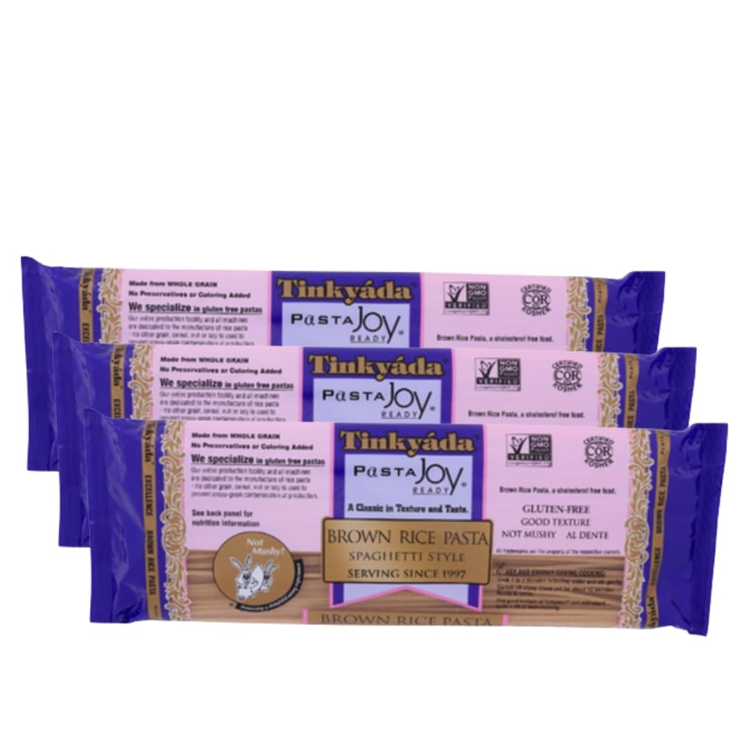 Pasta Brown Rice Spaghetti 16 oz - Pack of 3 - Noodles for Salad and Pantry Staples - Spaghetti Alternative to Egg and Penne