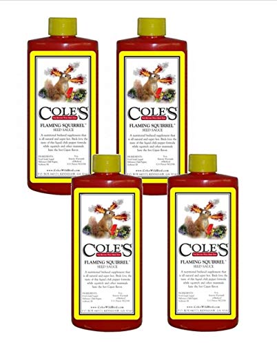 Cole's Flaming Squirrel Seed Sauce, Super Hot and Spicy Nutritional Birdseed Supplement Contains All-Natural 100% Food Grade Liquid Chili Pepper