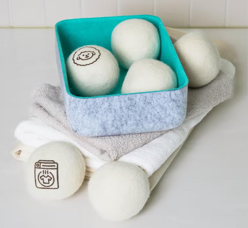 Morning Blooming: 100% Natural Wool Dryer-Specific Balls (6-Pack) with Designer Felt Storage Basket - The Eco-Friendly Choice for a Fresh Morning