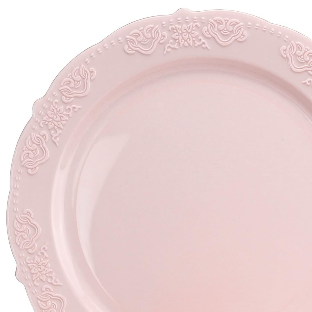 " OCCASIONS " 60 Piece Plates Pack, Vintage Party, Disposable Wedding Party Plastic Bowls (10oz Soup Bowl, Portofino in Light Pink)
