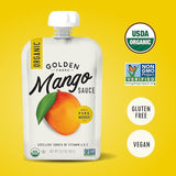 Golden Farms Mango Pouches, Single Ingredient Healthy Snacks, 100% Pure Fruit, No Added Sugar, Vegan, Gluten-Free, Kosher, Organic Squeeze Pouch