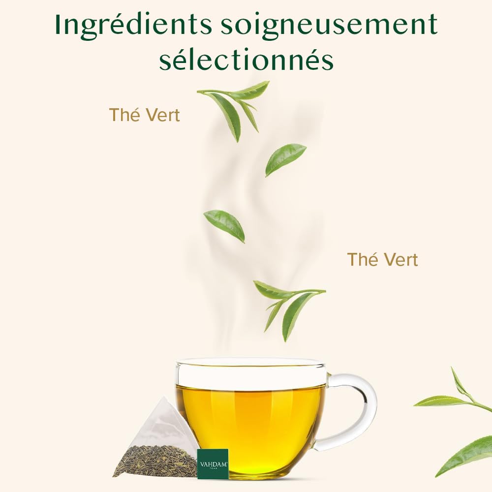 VAHDAM, Organic Himalayan Green Tea (100 Count) High Grown, Non GMO, Gluten Free, Low Caffeine | Earthy & Smooth | Resealable & Plant-Based Pyramid