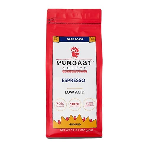 Puroast Low Acid Ground Coffee, Bold Espresso Roast, High Antioxidant, 2.2 lb