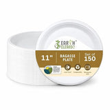 Earth Cleanse Compostable Paper Plates 11 Inch Round 150 Pack - Value Pack Heavy Duty Disposable Plates, Sugarcane Bagasse, Microwave Safe, Leak