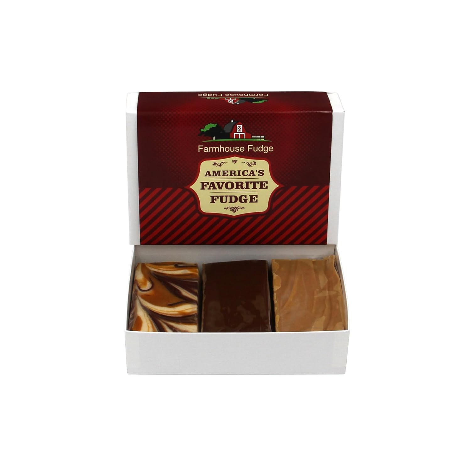Farmhouse Fudge 3 Piece Sampler Box - Assorted Fudge Candy Gift including Chocolate Lovers, Peanut Butter Lovers, Nut Lovers, Candy Lovers - Assorted
