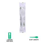 Eco-Products Compostable CPLA 6" Plastic Spoons, Case of 1000, Individually Wrapped Spoon, Disposable White Plantware Cutlery, Renewable Material Made