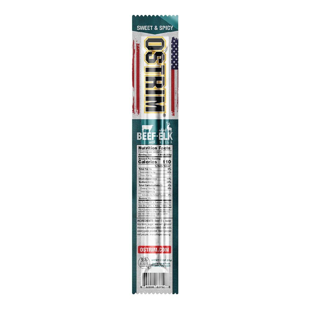 Ostrim (1.5oz) Beef & Elk High Protein Snack Stick, (Sweet & Spicy Flavor), (1 Pack of 10)