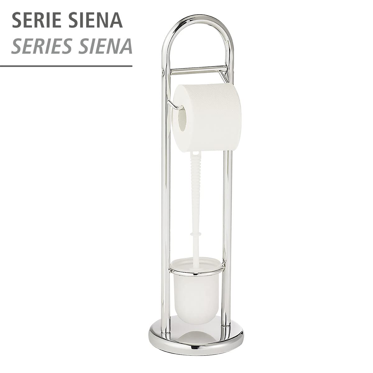 Toilet Paper Stand with Toilet Brush, Toilet Paper Holder Set, Free Standing Toilet Paper Holder, Stainless Steel, White, 7.5 x 7.5 x 24.8 in