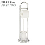 Toilet Paper Stand with Toilet Brush, Toilet Paper Holder Set, Free Standing Toilet Paper Holder, Stainless Steel, White, 7.5 x 7.5 x 24.8 in