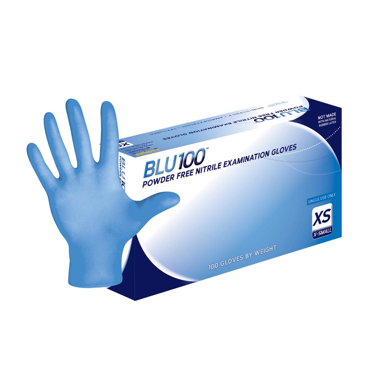 DASH Box of 100 - BLU100XS BLU100 Nitrile Exam Gloves - Light Blue - 4.3 mil
