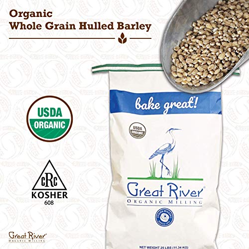 Great River Milling Organic Hulled Barley Grain | Whole Grain Barley for Home Milling, Cooking, and Baking | High Fiber, Non GMO, Kosher | 25 Lb