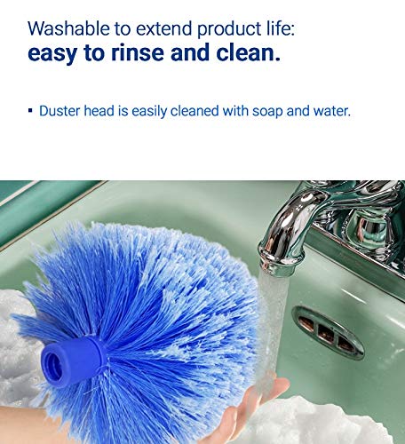 Mister Coolz Cobweb Duster Twist-on/Screw-on Head Attachment with Locking Screw- Ceiling and Corner Duster- Spider Web Duster, Cob Web Brush (Blue)