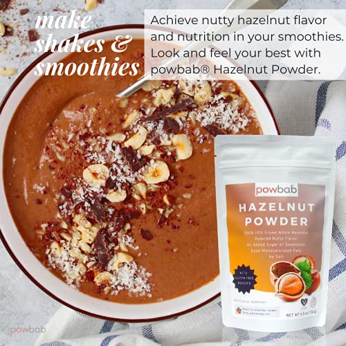 powbab Hazelnut Powder - 100% USA Grown Roasted Hazelnut Meal Flour. Roasted Nutty Flavor, Not Raw. Whole Food: Finely Ground Hazelnut Flour