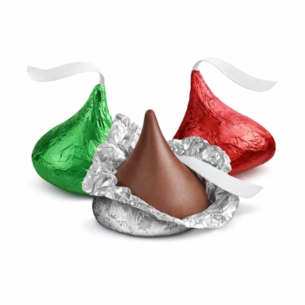 Holiday Milk Chocolate Candy Pieces Red Green Silver Foil Wrapped Bulk Bag - 1 lb (Approx. 100 pieces)