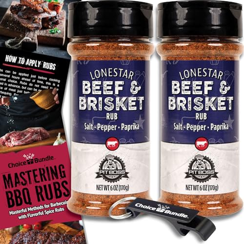 Pit Boss Lonestar Beef & Brisket - Texas Style Premium BBQ Barbecue Mixed Seasoning Spice & Rub 2 pk Choice Bundle (12 oz) + Guide & Bottle Opener (4