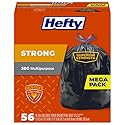 Hefty Strong 30 Gallon Trash Bags, Large Trash Bags 30 Gallon Size, Durable Drawstring Enclosure, Resists Punctures, Leaks, and Tears, Black