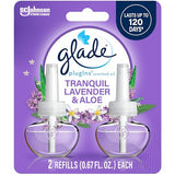 Glade PlugIns Refills Air Freshener, Scented and Essential Oils for Home and Bathroom, Tranquil Lavender & Aloe, 1.34 Fl Oz, 2 Count