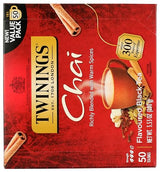 Twinings Chai Black Tea Individually Wrapped Bags, Sweet, Savoury Spices, Caffeinated, Enjoy Hot or Iced - 50 Count