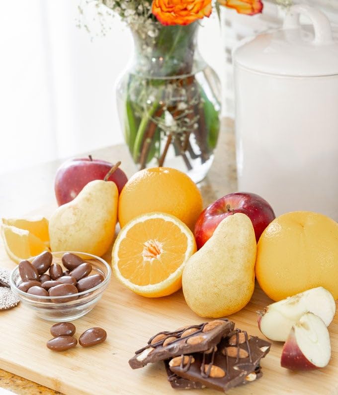 From You Flowers Classic Fruit & Belgian Chocolate Treats Gift - Fresh Apples, Pears, Oranges & Chocolate Almonds for Birthday & Get Well