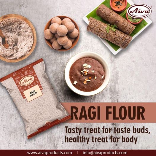 Aiva Finger Millet Flour | Ragi Flour (4 LB) - Stone-Ground Whole Grain Flour for Baking, Cooking, and Traditional Recipes