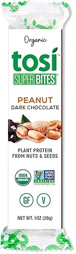 Tosi Organic SuperBites Vegan Snacks, Peanut Dark Chocolate Sea Salt, 1 Oz, Pack of 1