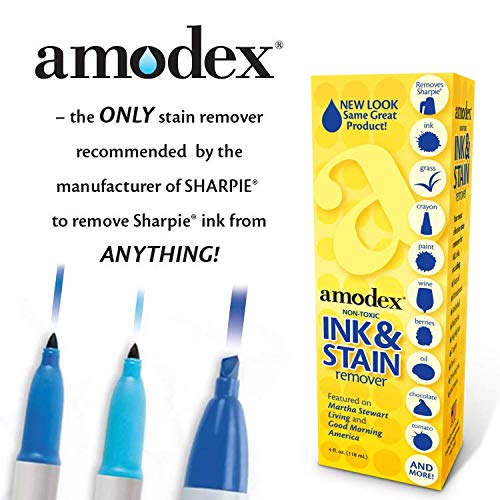 Amodex Ink and Stain Remover - Cleans Marker, Ink, Crayon, Pen, Makeup from Furniture, Skin, Clothing, Fabric, Leather - Liquid Solution - 4 fl oz