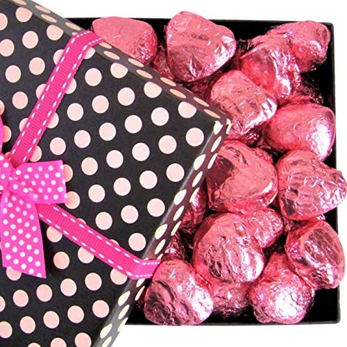 Valentines Chocolate Raspberry Cremes Hearts Pokodots Gift Box by It's Delish - Valentines Day Gift - Pink Foil Wrapped - Anniversary Fathers Mothers