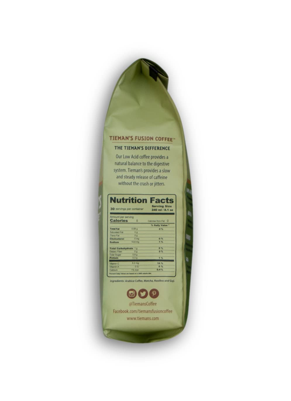 Tieman's Fusion Coffee, Low Acid Medium Roast, Ground, 10-Ounce Bag