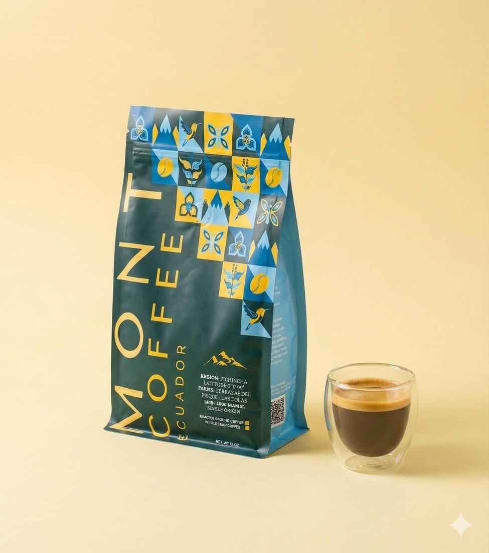 Mont Coffee Ecuador Single Origin Pichincha - 100% Arabica Whole Bean Coffee, Terrazas del Pisque Farm, Middle of the World Volcanic Terroir, Medium