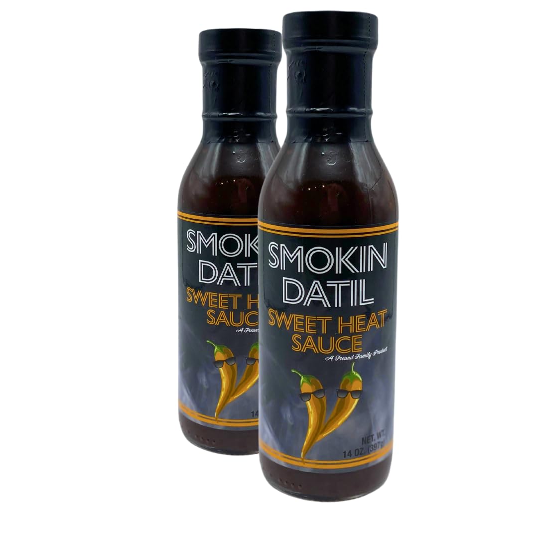 Smokin Datil Sweet Heat Hot Sauce - Datil Pepper Sauce -14 oz. of Award Winning Gourmet Hot Sauce with a Sweet, Spicy Datil Pepper Heat. (2 Pack)