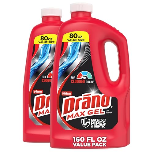 Drano Max Gel Drain Clog Remover & Cleaner, Fast-Acting to Unclog Standing Water & Remove Hair, Grease & Food Blockages, Safe for all Pipes & Septic