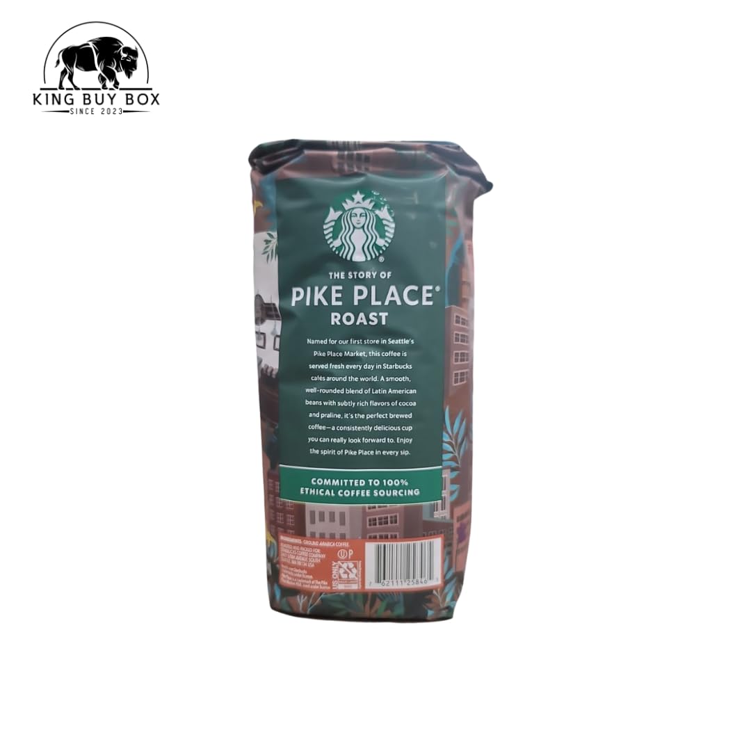 KING BUY BOX 1 PCS cup Bundle with Pike Place Medium Roast Ground Coffee Bag, 40 Ounce compatible with Starbucks