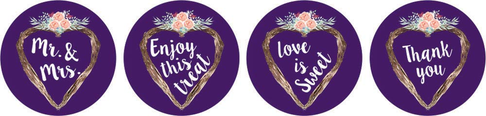 Darling Souvenir 190 Pcs Purple Pre-Wedding Celebration Candy Drop Stickers - Self-Adhesive Mini Chocolate Wrappers for Bridal Shower, Bride Tribe