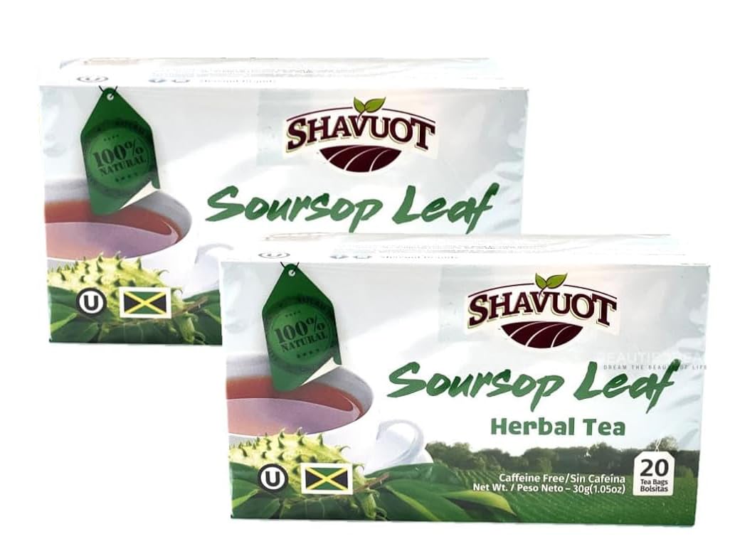 Shavuot Soursop Leaf Herbal Tea - 100% Natural, Caffeine-Free, 40 Tea Bags Total - Herbal Tea from Jamaica