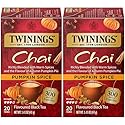 Twinings Pumpkin Spice Chai Tea, Caffeinated Black Tea Naturally Flavored with Aromatic Spices and Ginger, Tea Bags Individually Wrapped, 20 Count Ea