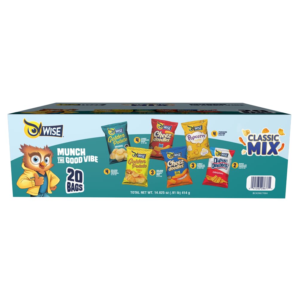 Wise Snacks Classic Mix Variety Pack (20 Count), Gluten-Free Snack Box with Single Serve Chips, Perfect for Lunches, Parties, and On-the-Go Snacking