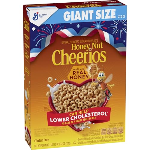 Honey Nut Cheerios, Heart Healthy Gluten Free Breakfast Cereal with Whole Grain Oats, Giant Size, 27.2 oz
