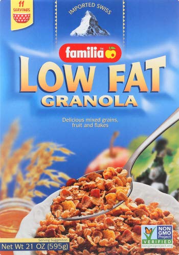 Familia Low-Fat Granola 21oz | Swiss Granola Cereal - Crunchy Toasted Grain and Fruit Flakes with Coconut and Honey (21-Ounce Box)