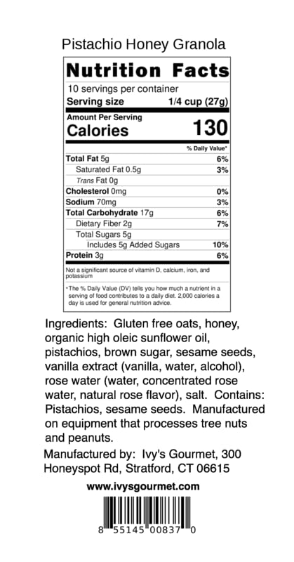 Ivy's Gourmet Pistachio Honey Granola, 9.5 OZ
