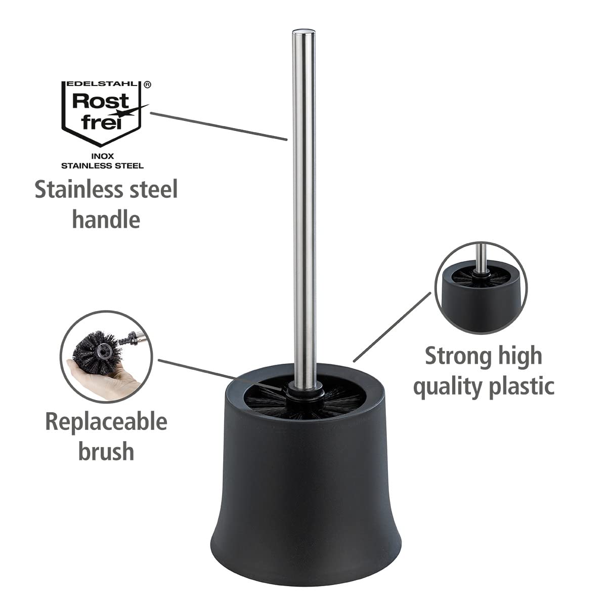 Basic Toilet Brush, Toilet Bowl Cleaner Brush with Holder, Toilet Bowl Brush, Toilet Brush with Holder, Plastic, Weiß, Dimensions 5.5 x 15 x 5.5 in