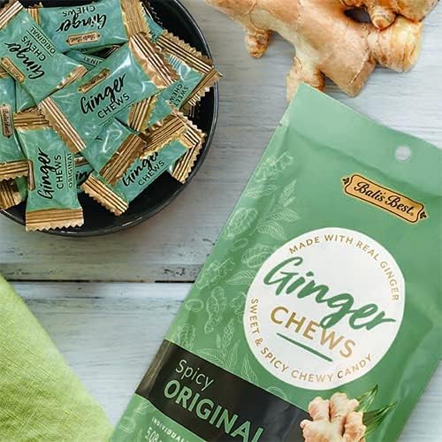 Bali's Best Ginger Chews, Spicy Original Flavor, 5.08 Oz, Individually Wrapped Soft Candy, Made with 100% Real Ginger, Digestive Health Support, Upset