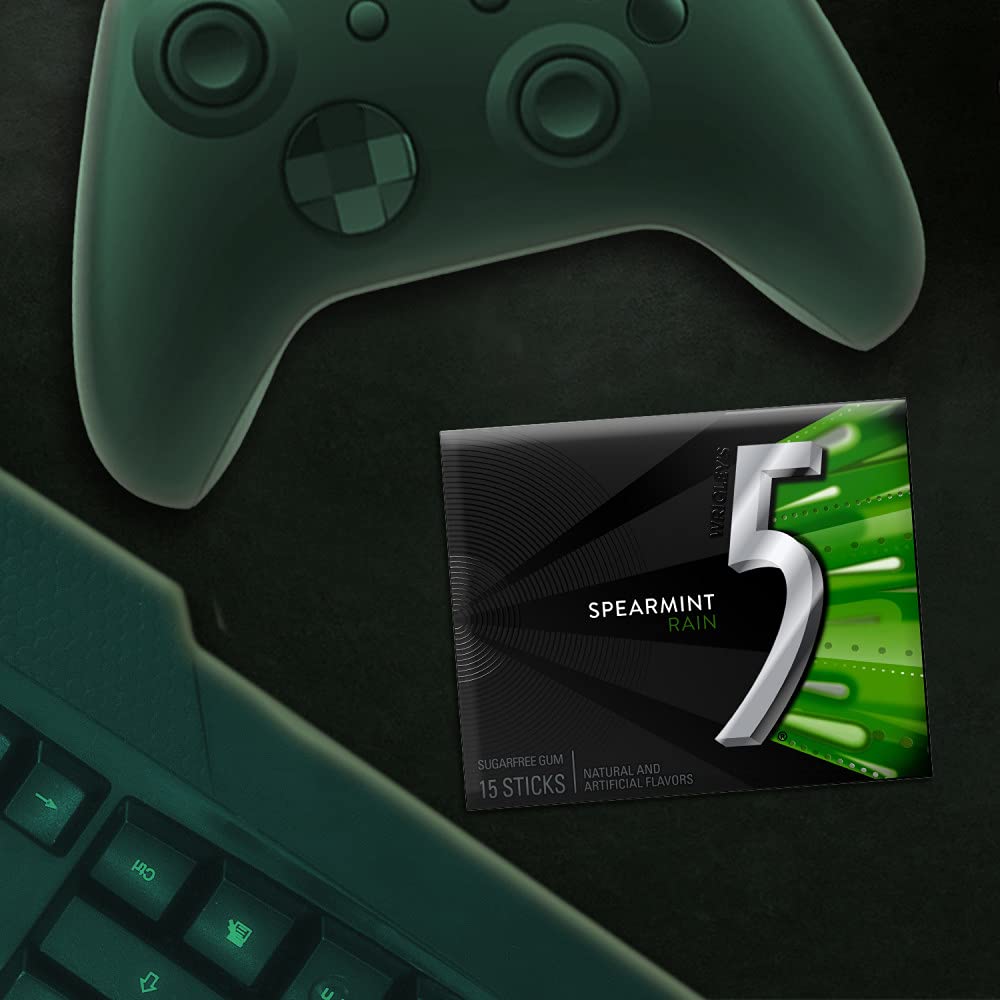 5 Gum Spearmint Sugarfree Gum, Piece Single Pack, Rain, 15 Count