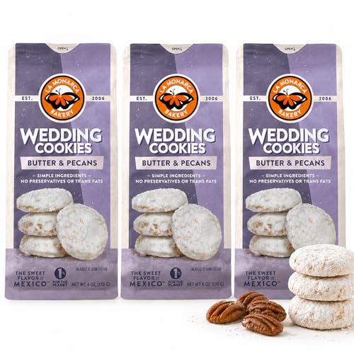 Mexican Wedding Cookies, 6 Ounce (Pack of 3), Buttery Cookies with Pecans and Dusted with Powdered Sugar by La Monarca Bakery