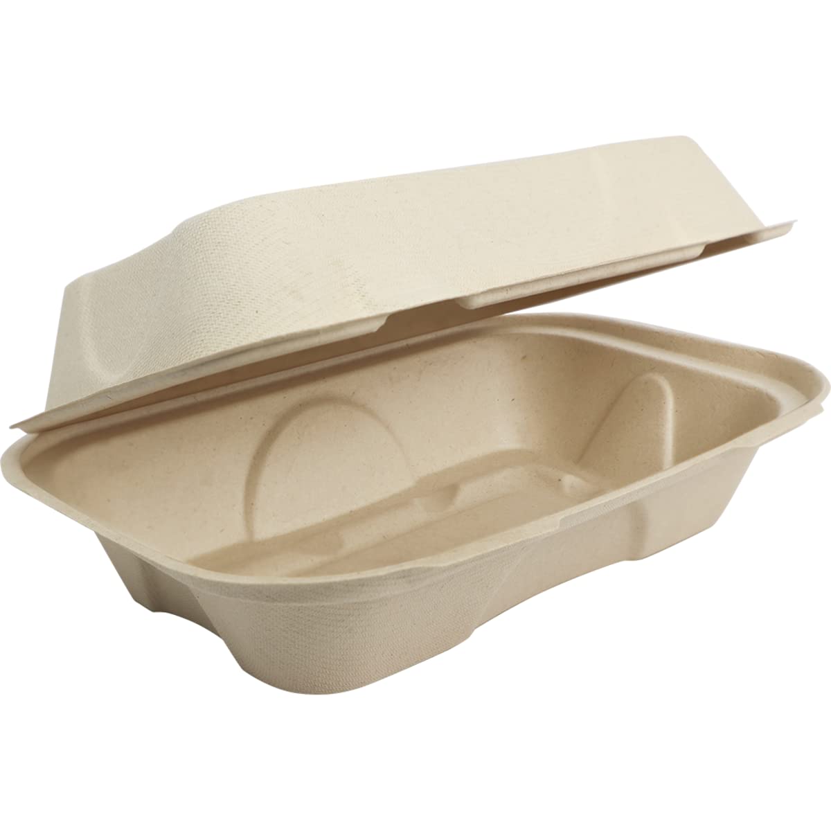World Centric Fiber Hinged Hoagie Box Containers, 9 x 6 x 3, Natural, Paper, 500/Carton