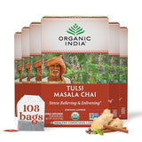 Organic India Tulsi Masala Chai Tea Bags - Holy Basil, Black Tea, Spices with Ginger, Stress Relieving, Immune Support, USDA Certified Organic