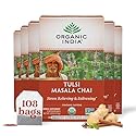 Organic India Tulsi Masala Chai Tea Bags - Holy Basil, Black Tea, Spices with Ginger, Stress Relieving, Immune Support, USDA Certified Organic