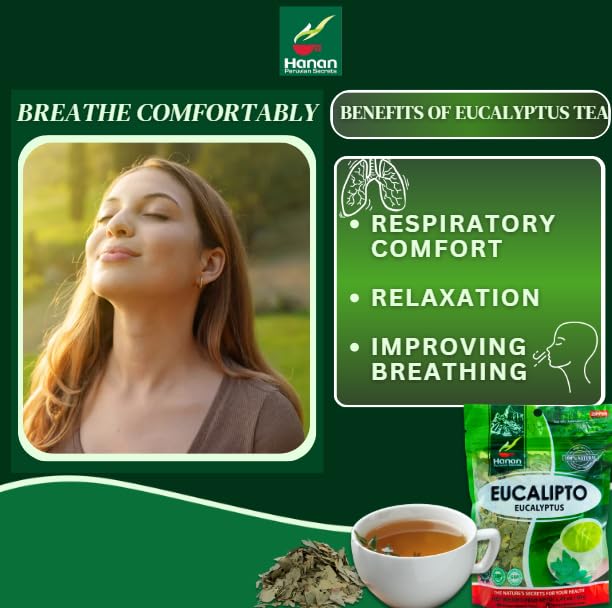 Hanan Dried Eucalyptus Leaves - Te de Eucalipto, Natural Eucalyptus Loose Leaves - Eucalipto Hojas Naturales Grown in Peru - Herbal Tea, Fresh Taste